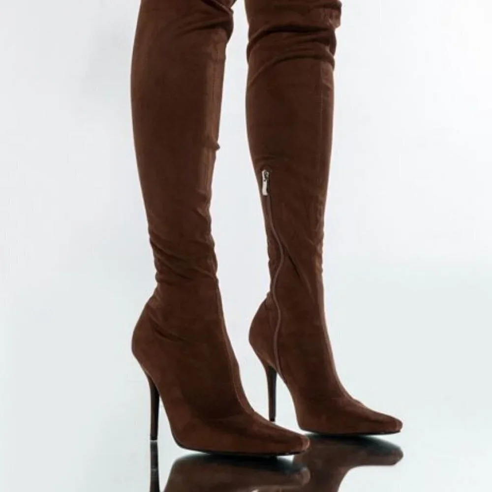 AZALEA WANG FRIDAY  UP ALL NIGHT STILETTO BOOT IN BROWN ( BRAND NEW !!! )